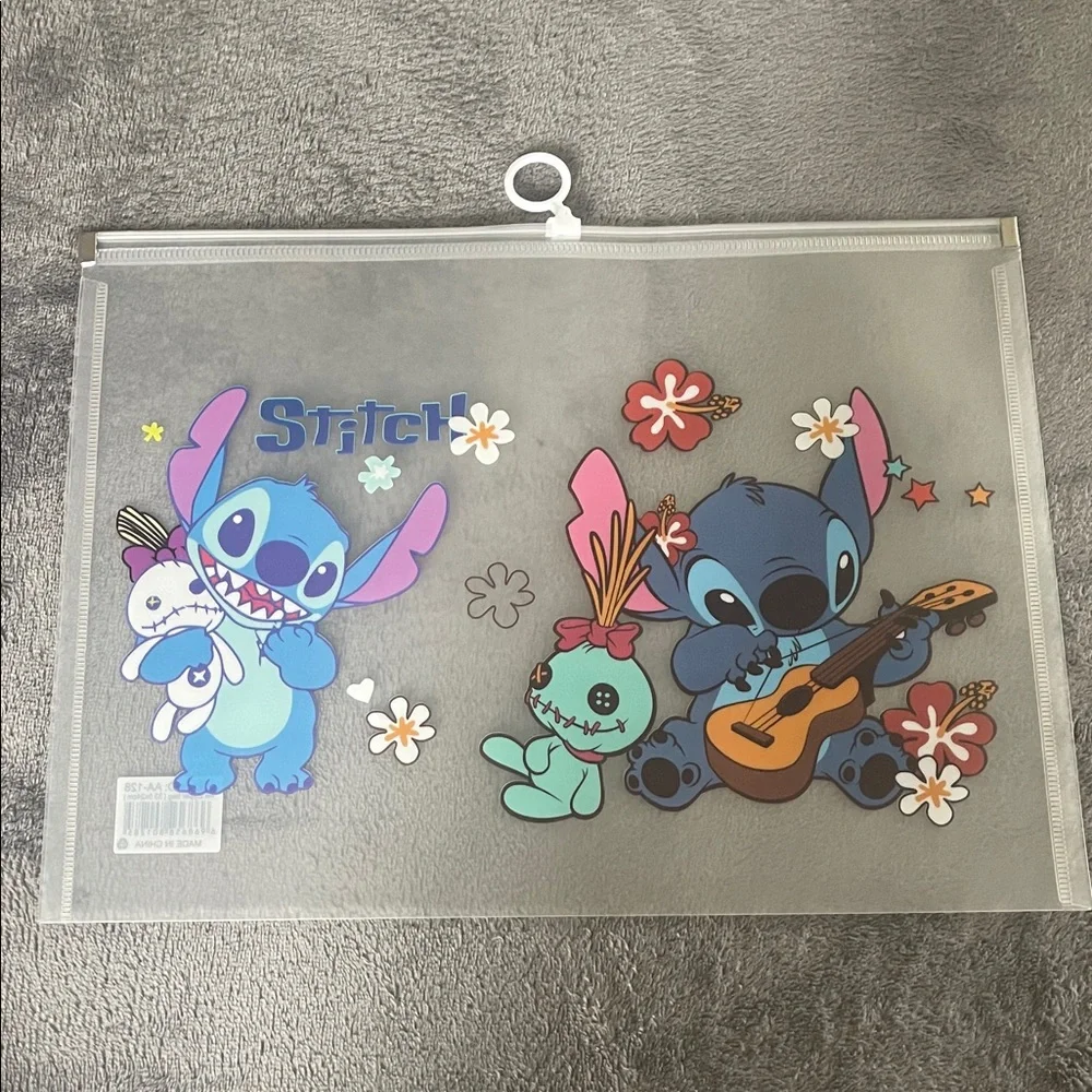 Stitch Themed large Transparent Pouches folders new set of 4 plastic vinyl